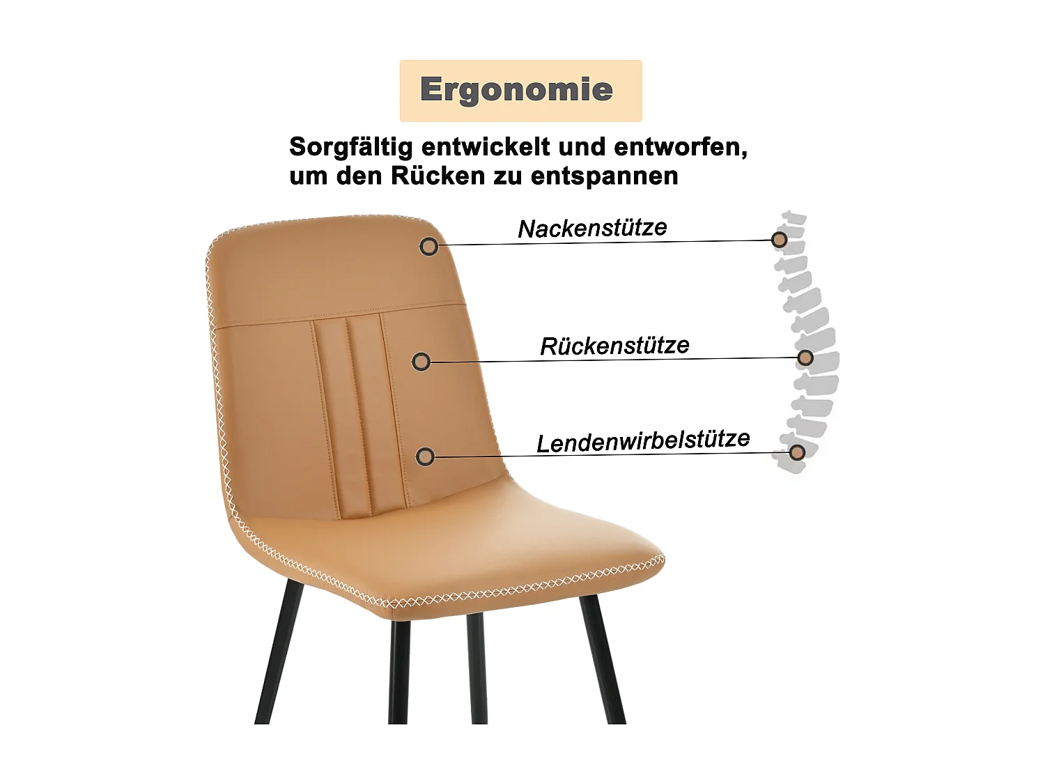 Lot de 4 chaises de salle à manger en cuir PU - Pièds en métal - Marron