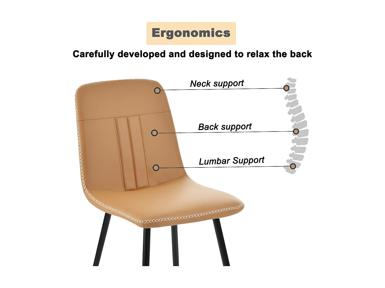 Lot de 4 chaises de salle à manger en cuir PU - Pièds en métal - Marron