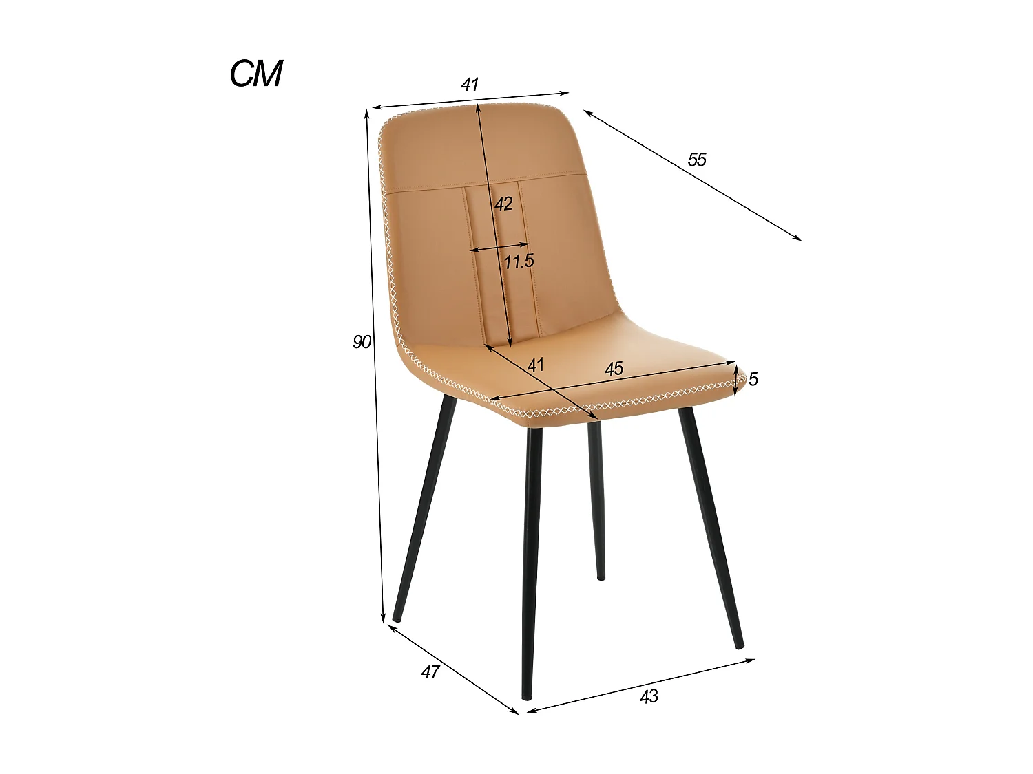 Lot de 4 chaises de salle à manger en cuir PU - Pièds en métal - Marron