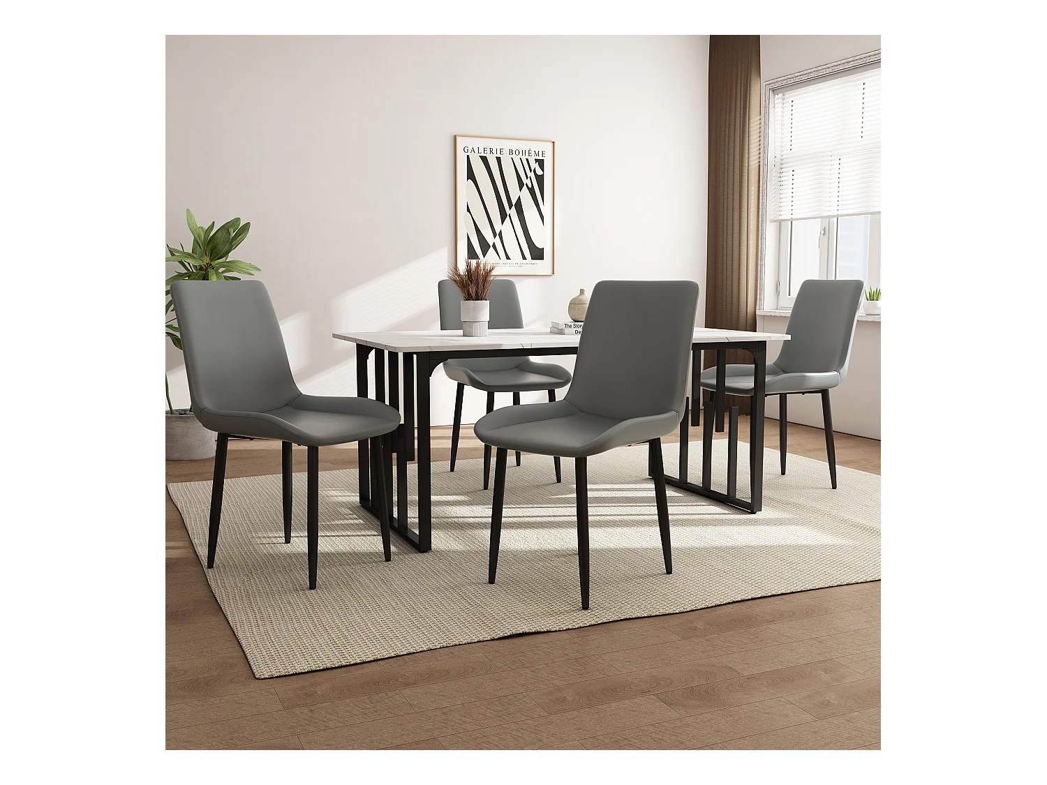Lot de 4 chaises en cuir PU - Pièds en métal - Gris