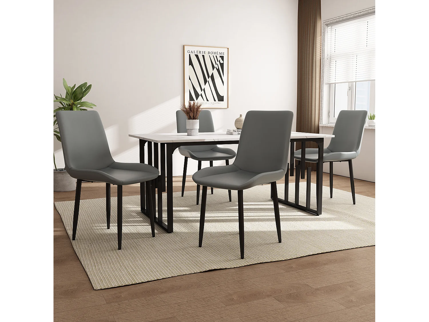 Lot de 4 chaises en cuir PU - Pièds en métal - Gris