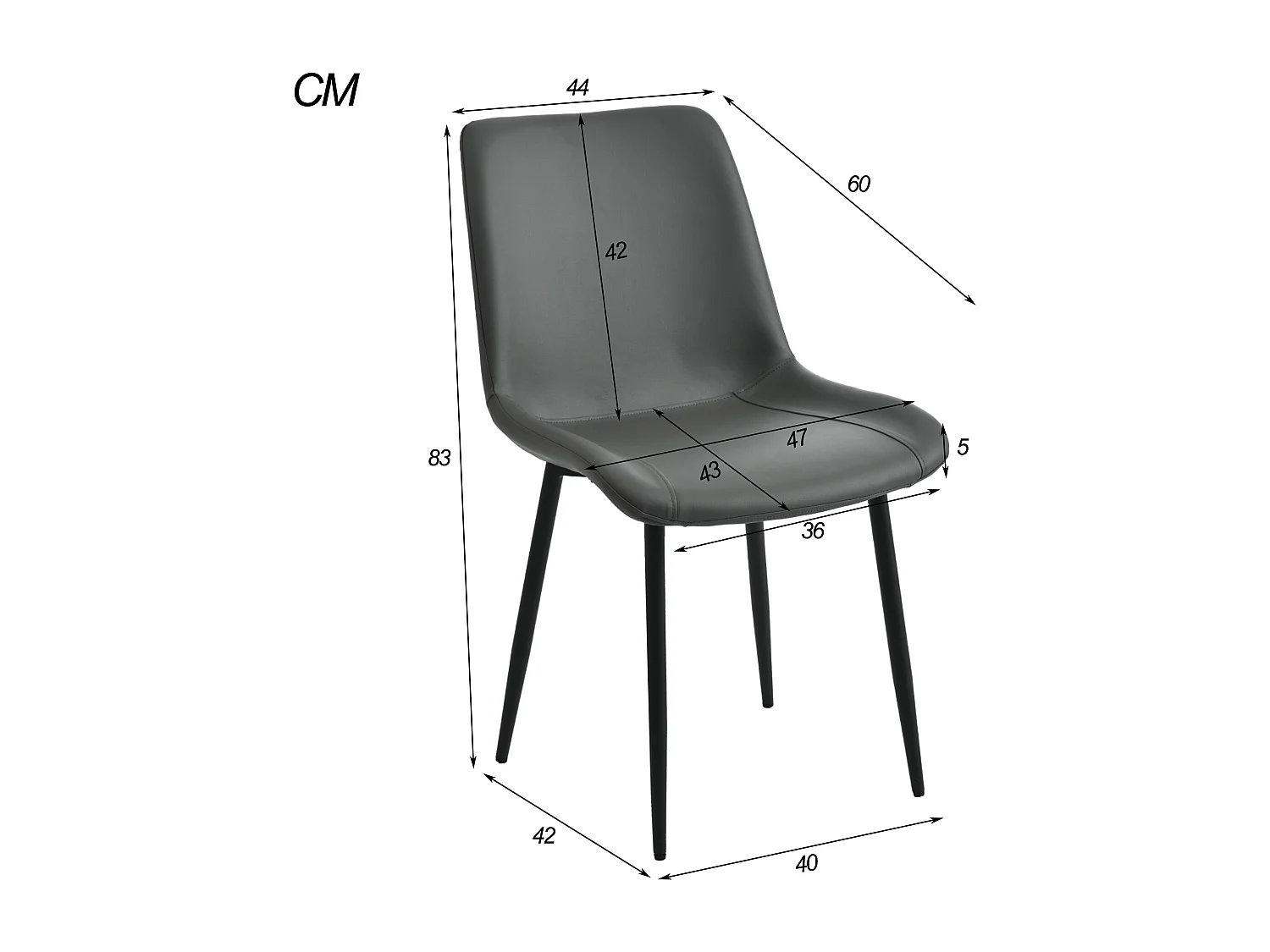 Lot de 4 chaises en cuir PU - Pièds en métal - Gris