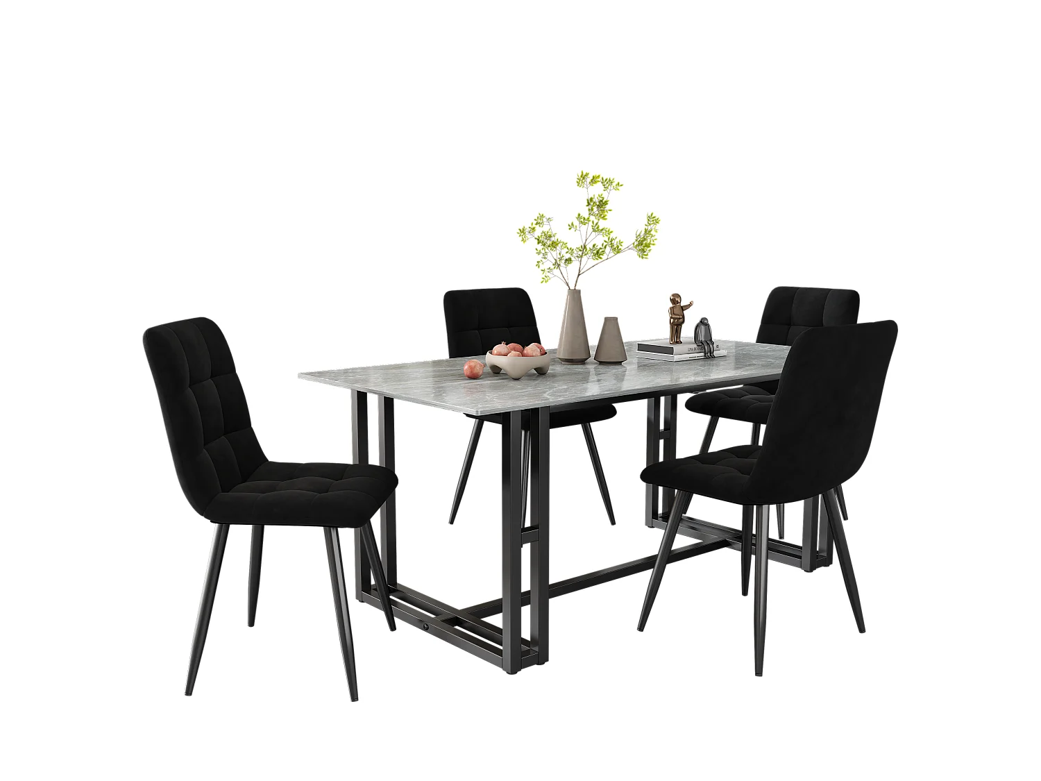 Set aus 4 Samt-Esszimmerstühlen – Metallbeine – schwarz