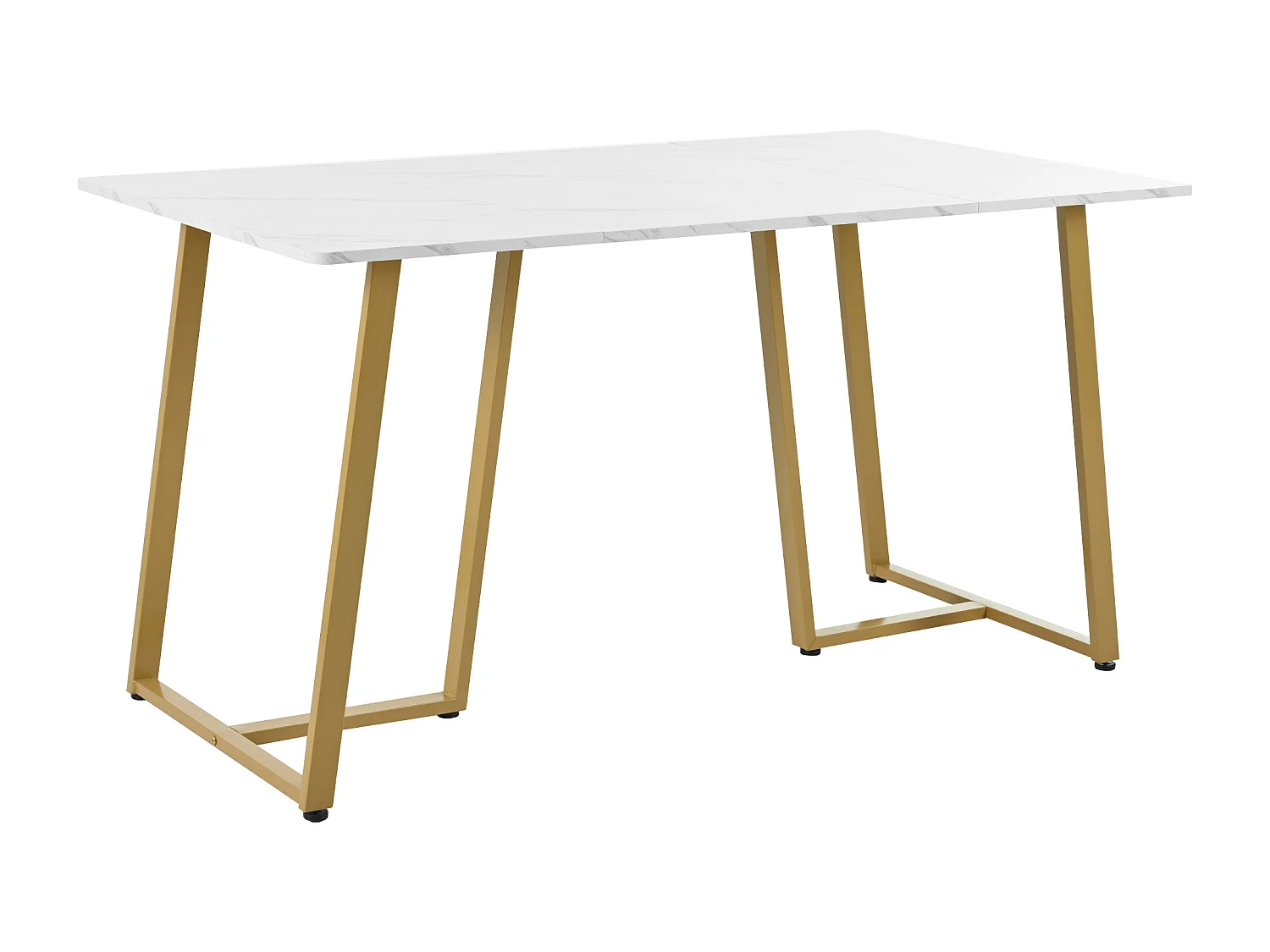 Table à manger 6 couverts en motif marbre - MDF + pièds en métal doré - blanc