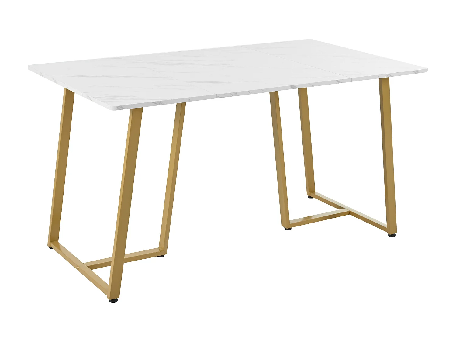 Table à manger 6 couverts en motif marbre - MDF + pièds en métal doré - blanc