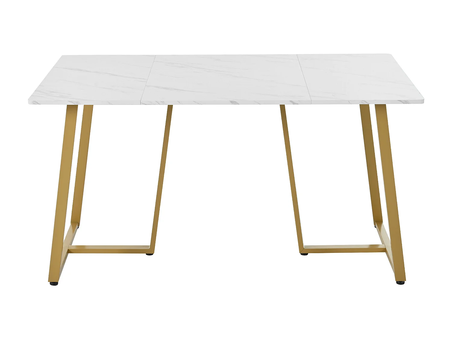 Table à manger 6 couverts en motif marbre - MDF + pièds en métal doré - blanc