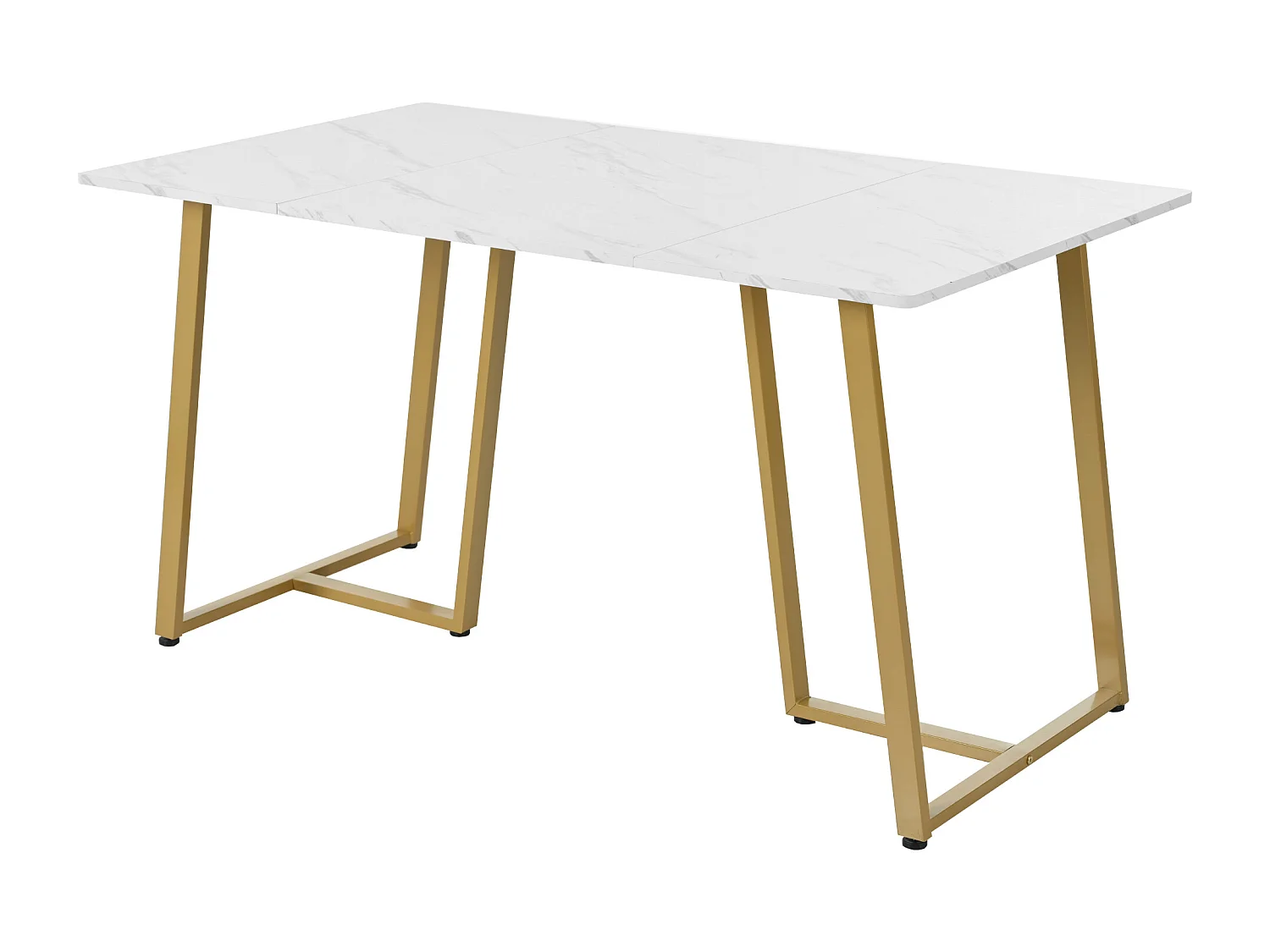 Table à manger 6 couverts en motif marbre - MDF + pièds en métal doré - blanc