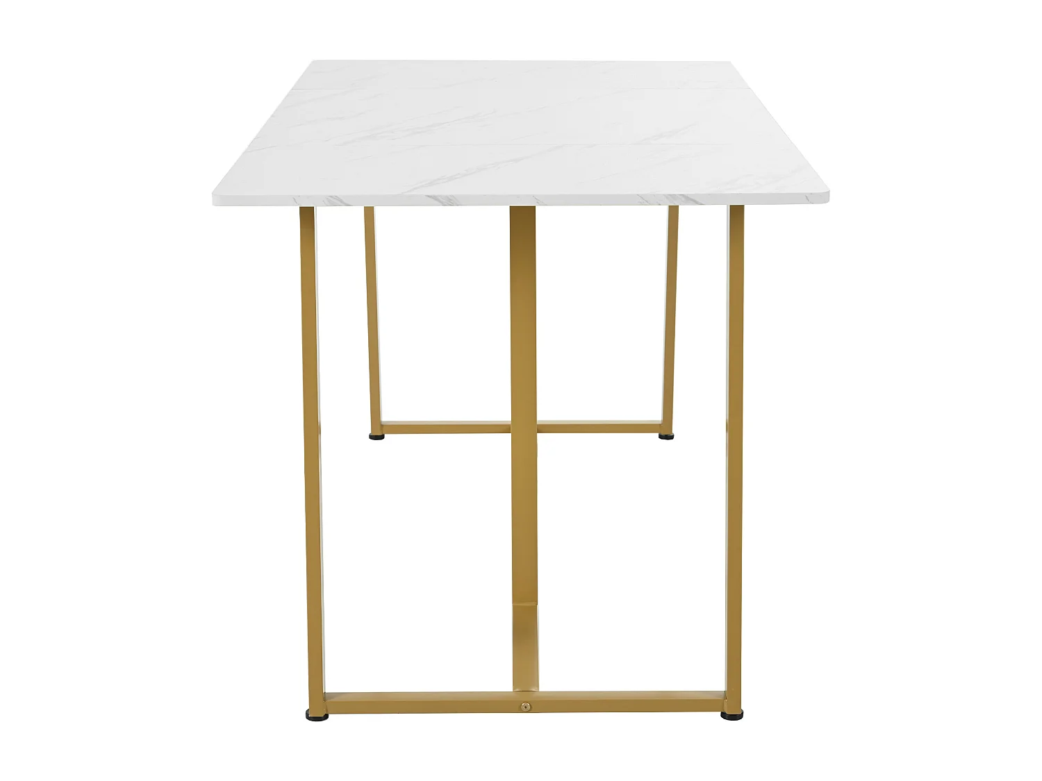 Table à manger 6 couverts en motif marbre - MDF + pièds en métal doré - blanc