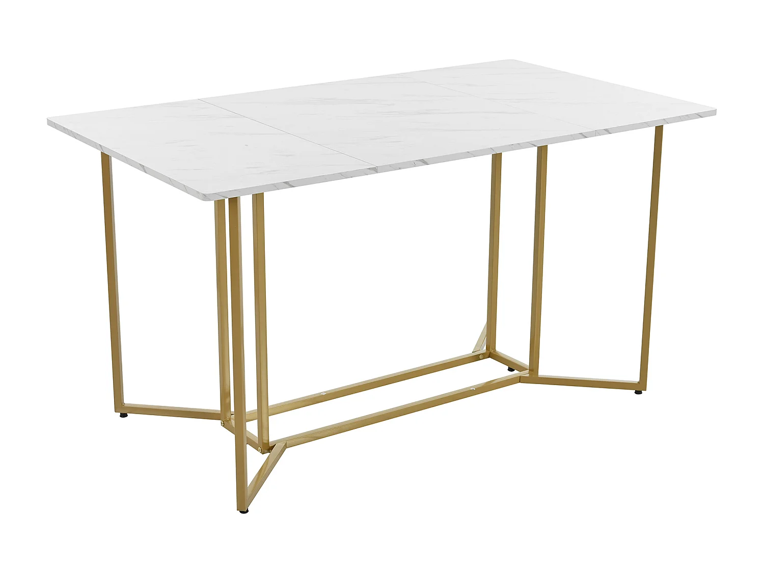 Mesa de comedor de 6 cubiertos con diseño de mármol - MDF + patas de metal dorado - blanco