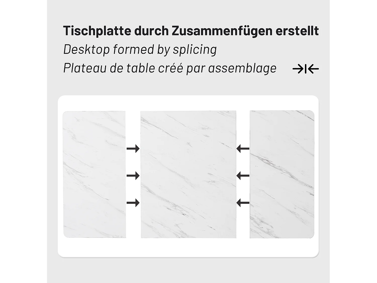 Mesa de comedor de 6 cubiertos con diseño de mármol - MDF + patas de metal dorado - blanco