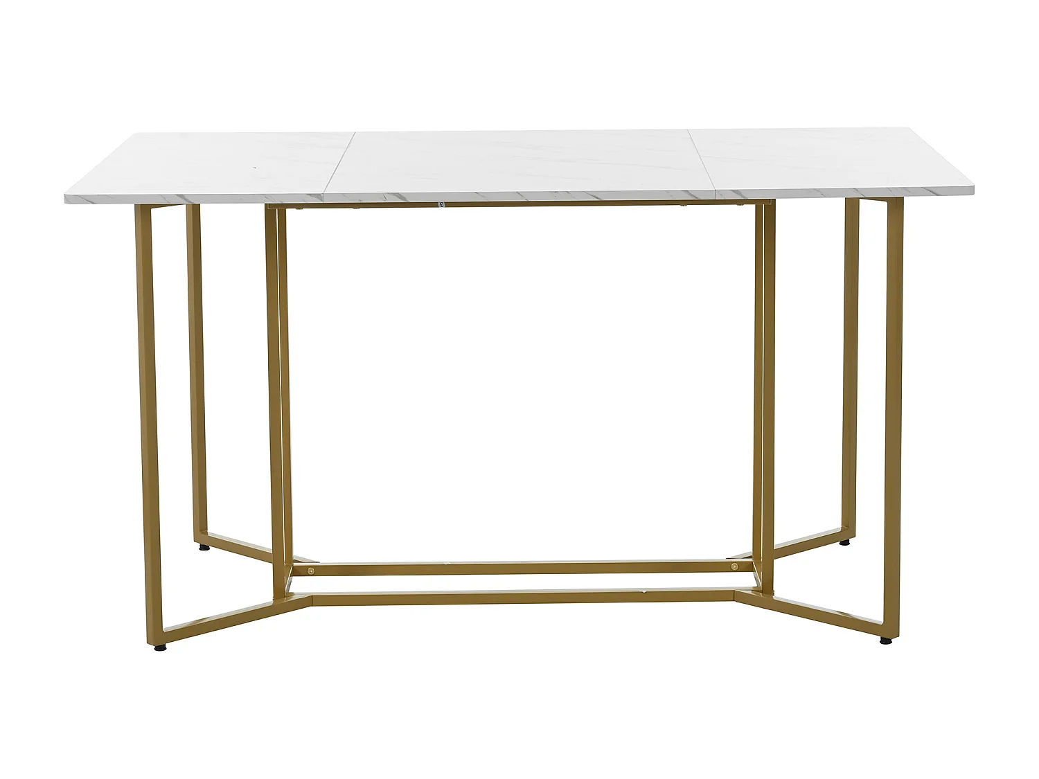 Mesa de comedor de 6 cubiertos con diseño de mármol - MDF + patas de metal dorado - blanco