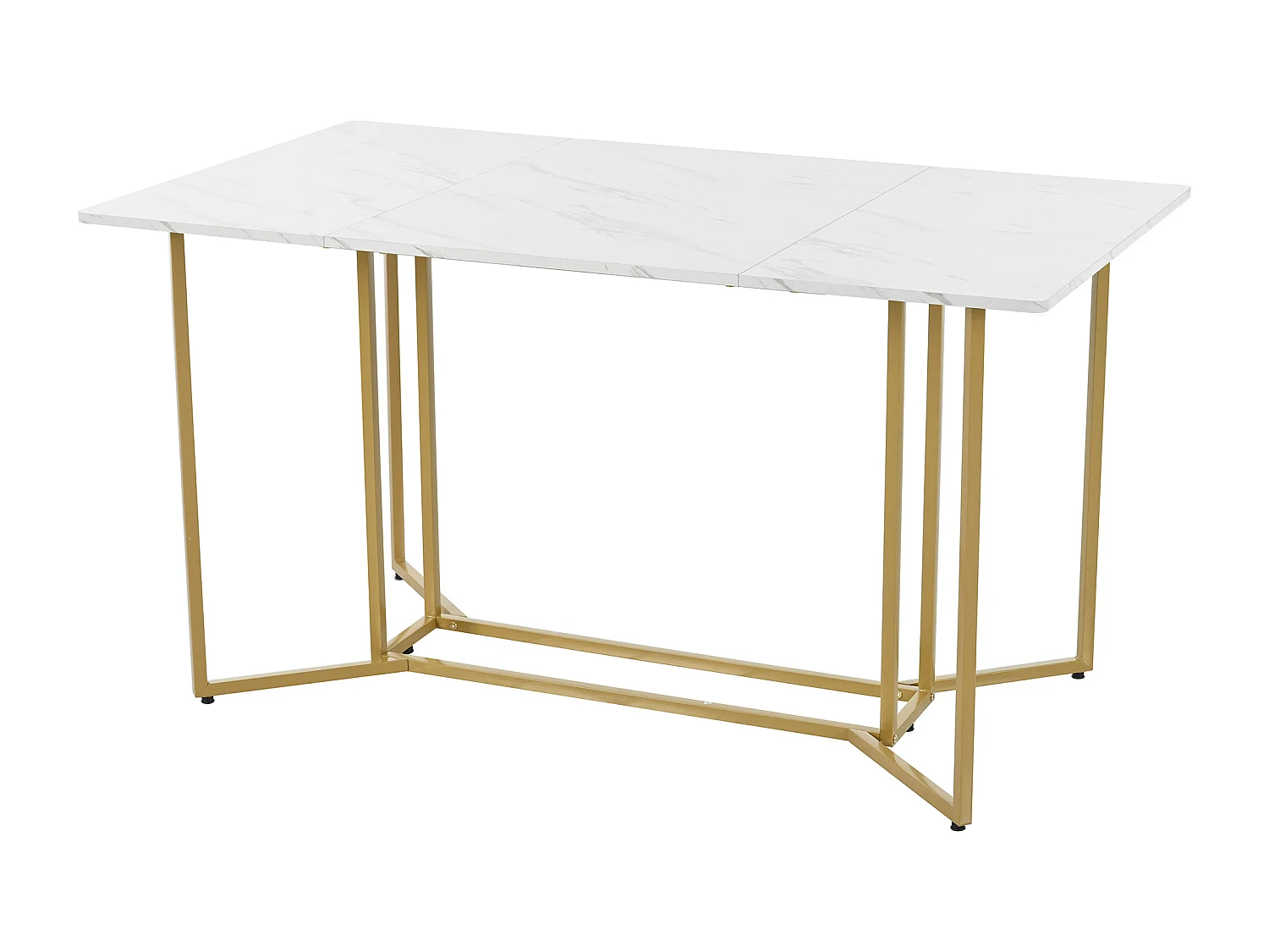 Mesa de comedor de 6 cubiertos con diseño de mármol - MDF + patas de metal dorado - blanco