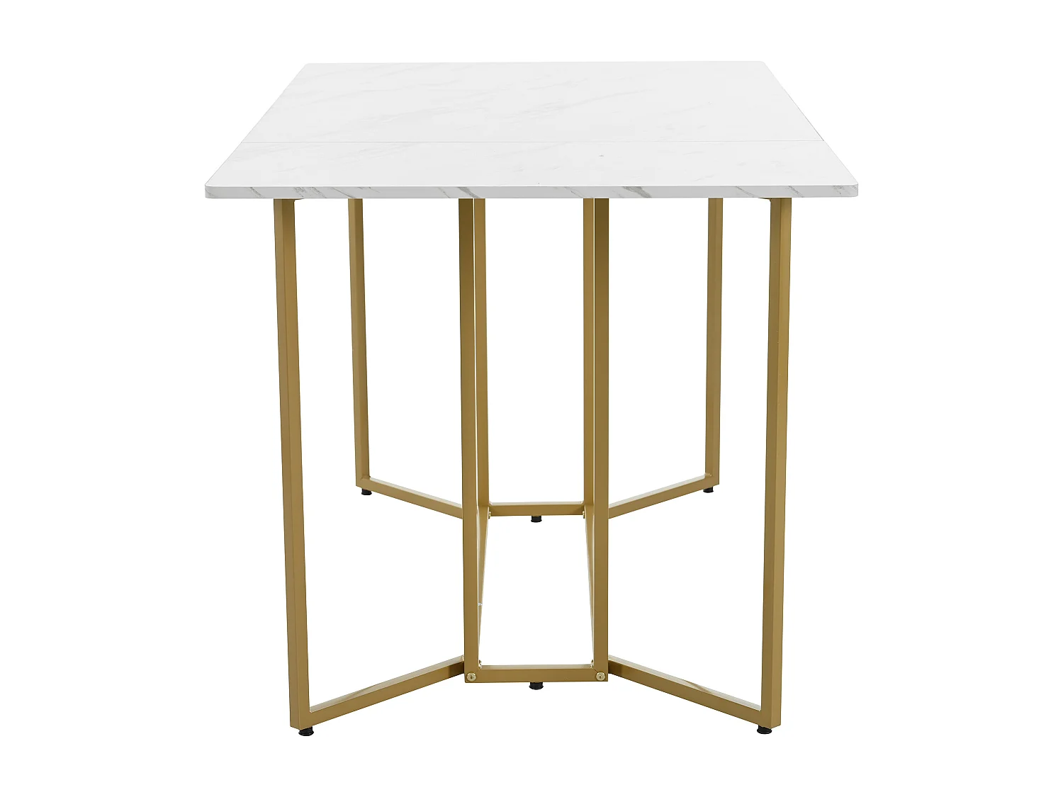 Mesa de comedor de 6 cubiertos con diseño de mármol - MDF + patas de metal dorado - blanco