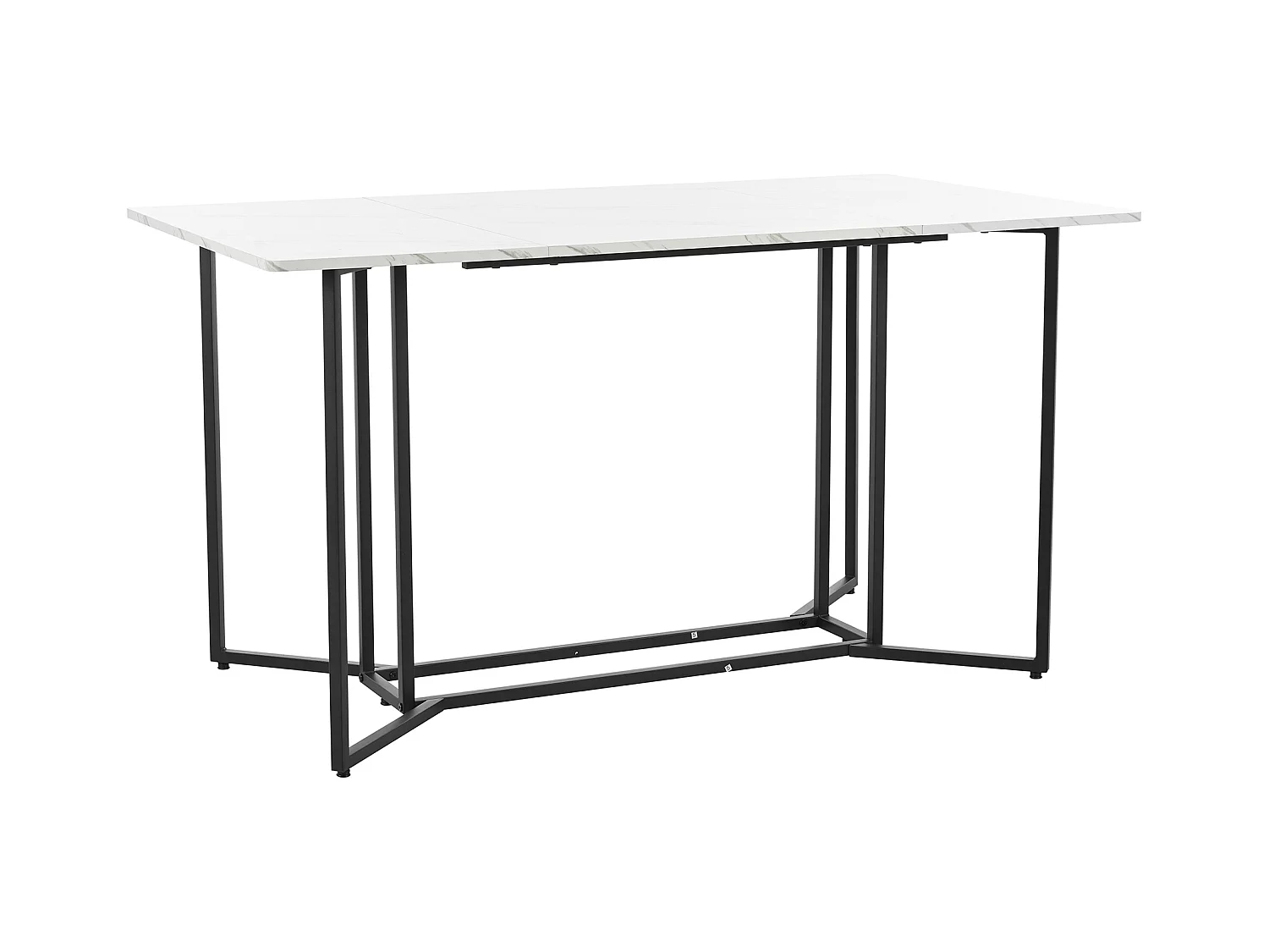 Table à manger 6 couverts en motif marbre - MDF + pièds en métal noir - blanc