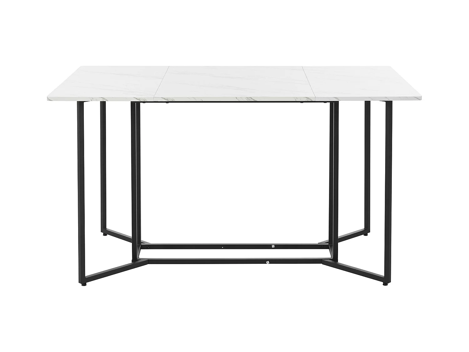 Table à manger 6 couverts en motif marbre - MDF + pièds en métal noir - blanc