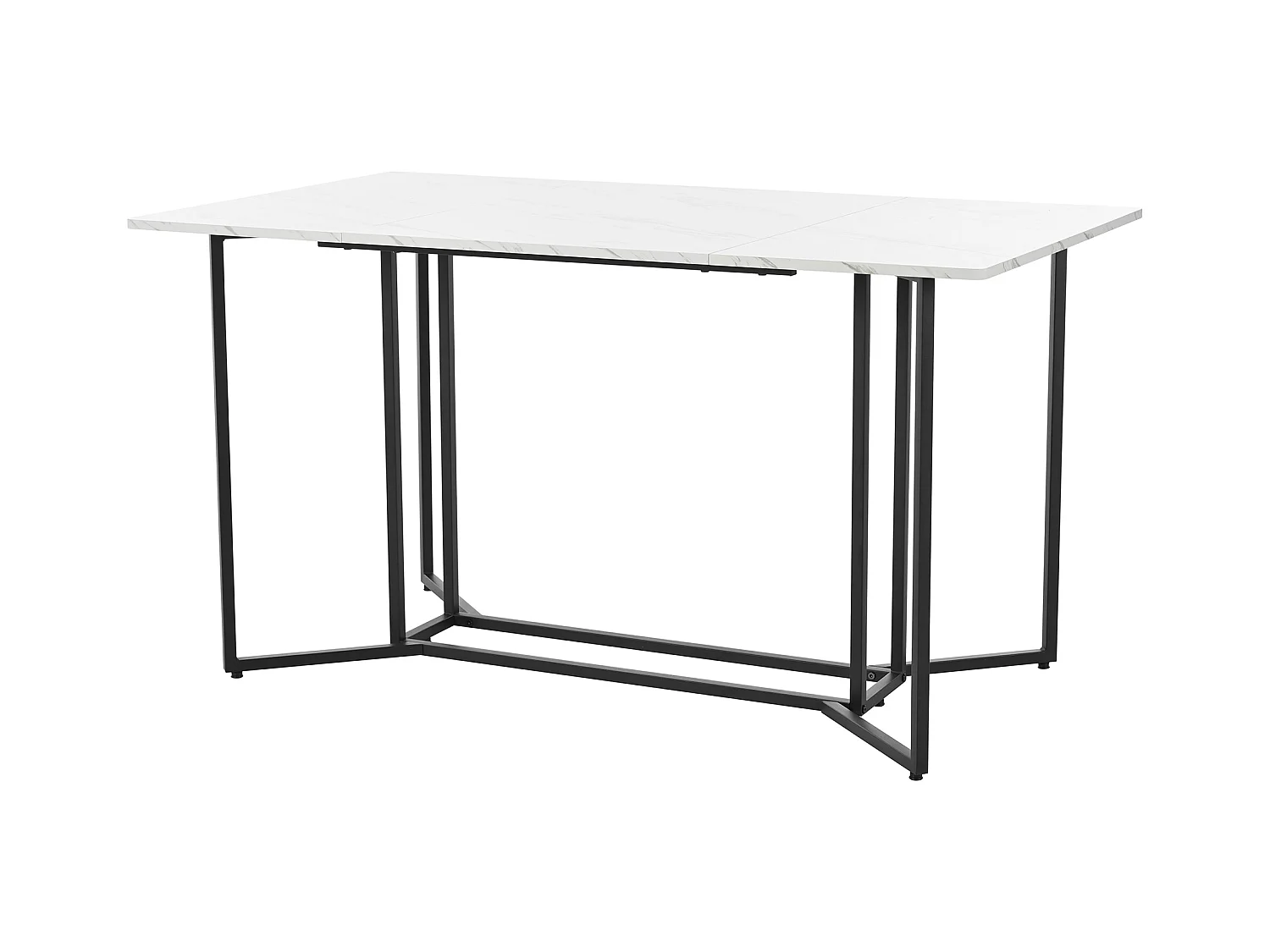 Table à manger 6 couverts en motif marbre - MDF + pièds en métal noir - blanc