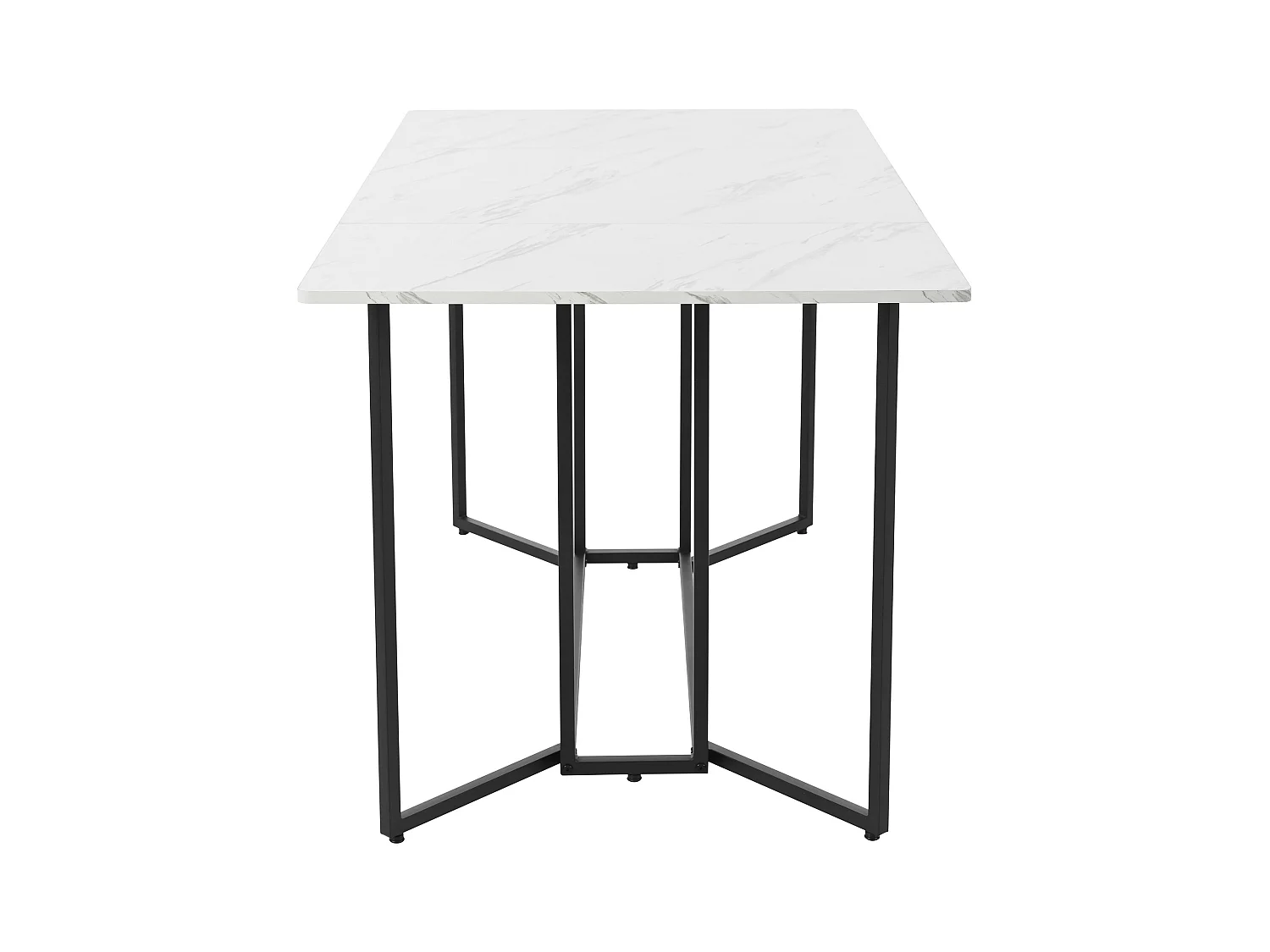 Table à manger 6 couverts en motif marbre - MDF + pièds en métal noir - blanc