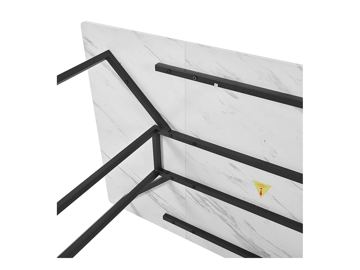 Table à manger 6 couverts en motif marbre - MDF + pièds en métal noir - blanc