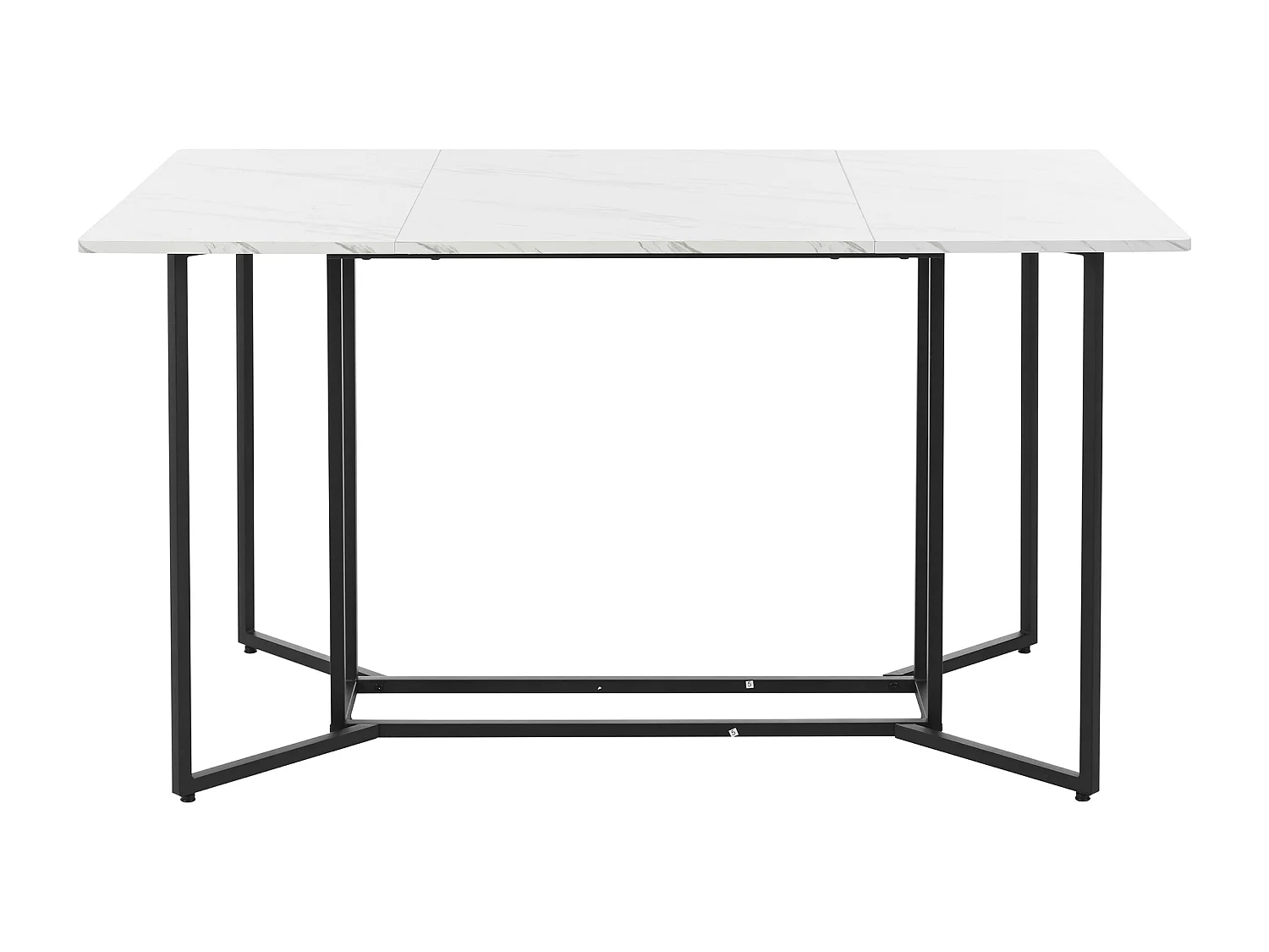 Table à manger 6 couverts en motif marbre - MDF + pièds en métal noir - blanc