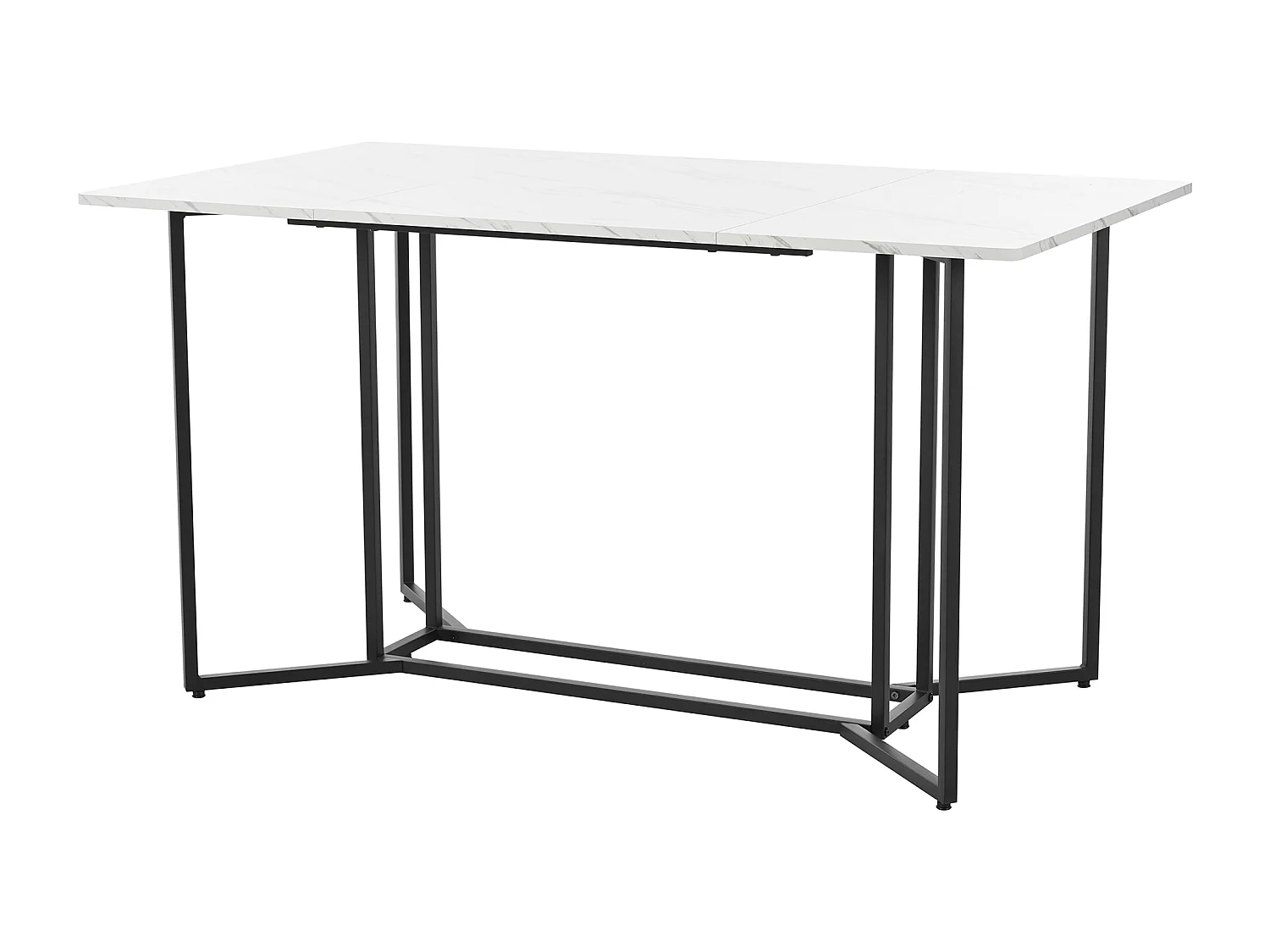 Table à manger 6 couverts en motif marbre - MDF + pièds en métal noir - blanc