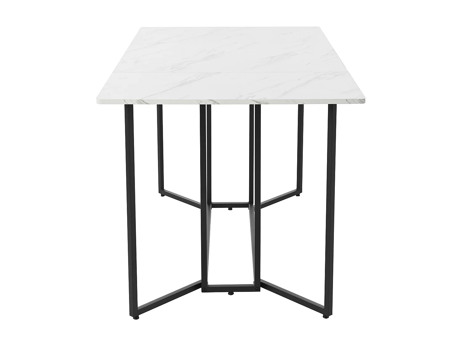 Table à manger 6 couverts en motif marbre - MDF + pièds en métal noir - blanc