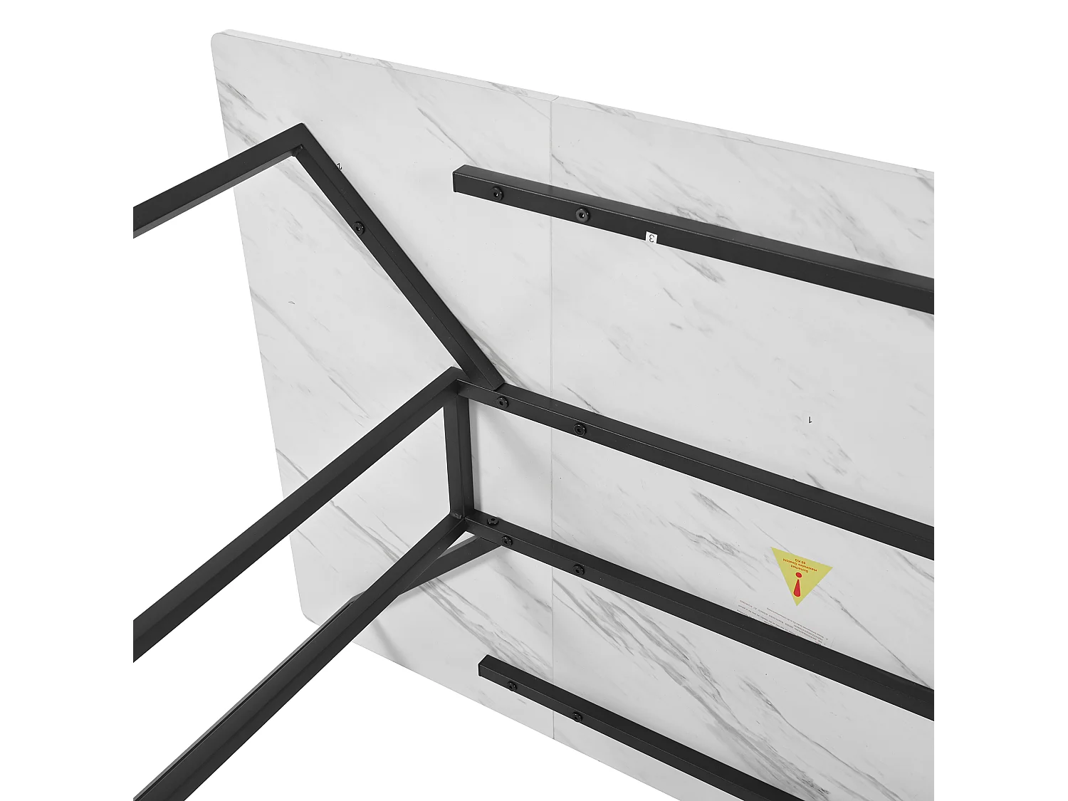 Table à manger 6 couverts en motif marbre - MDF + pièds en métal noir - blanc