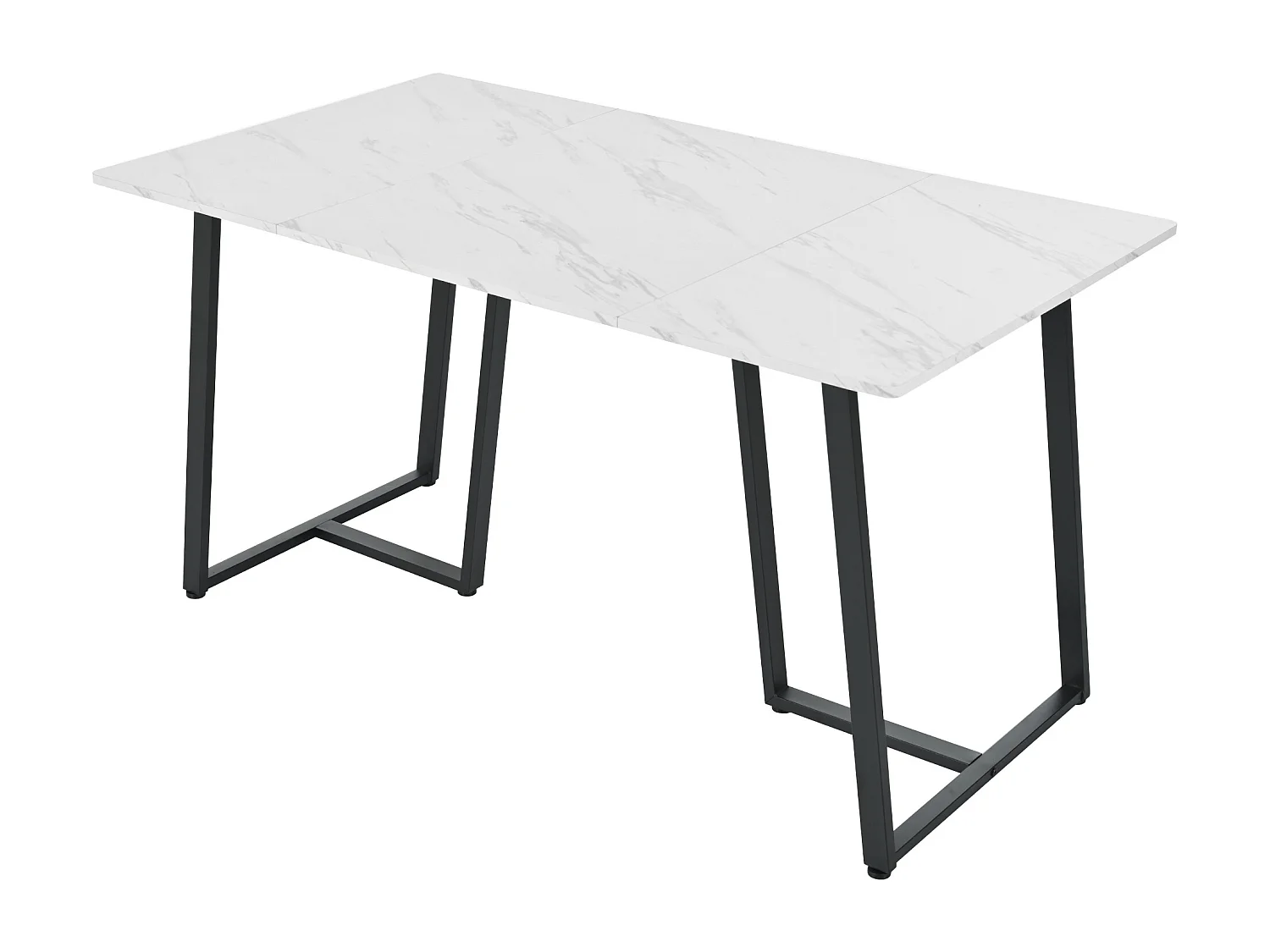 Table à manger 6 couverts en motif marbre - MDF + pièds en métal noir - blanc