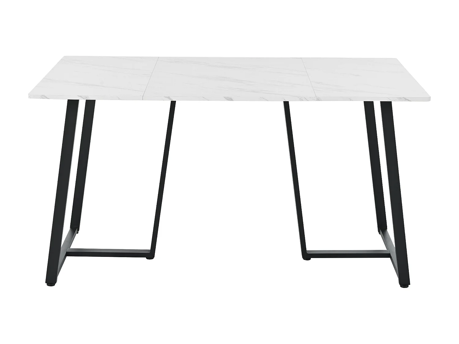 Table à manger 6 couverts en motif marbre - MDF + pièds en métal noir - blanc