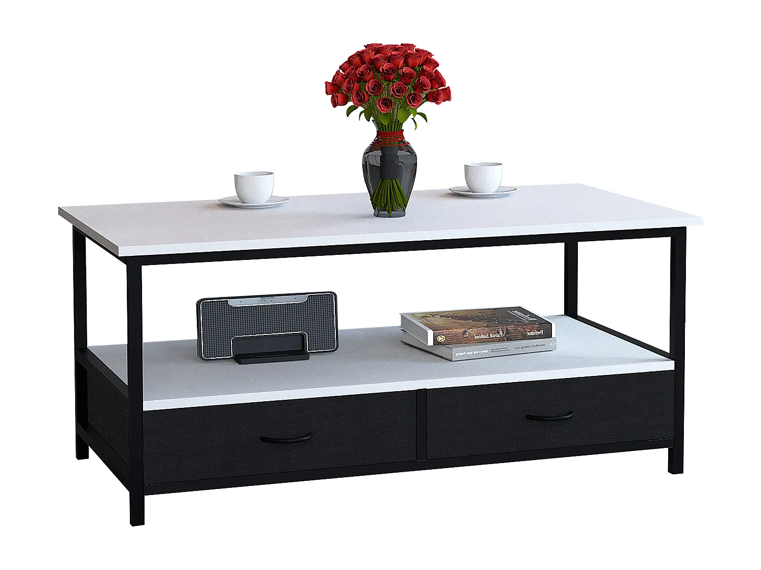 Metall Holz Schublade Sofatisch Couchtisch Flonila