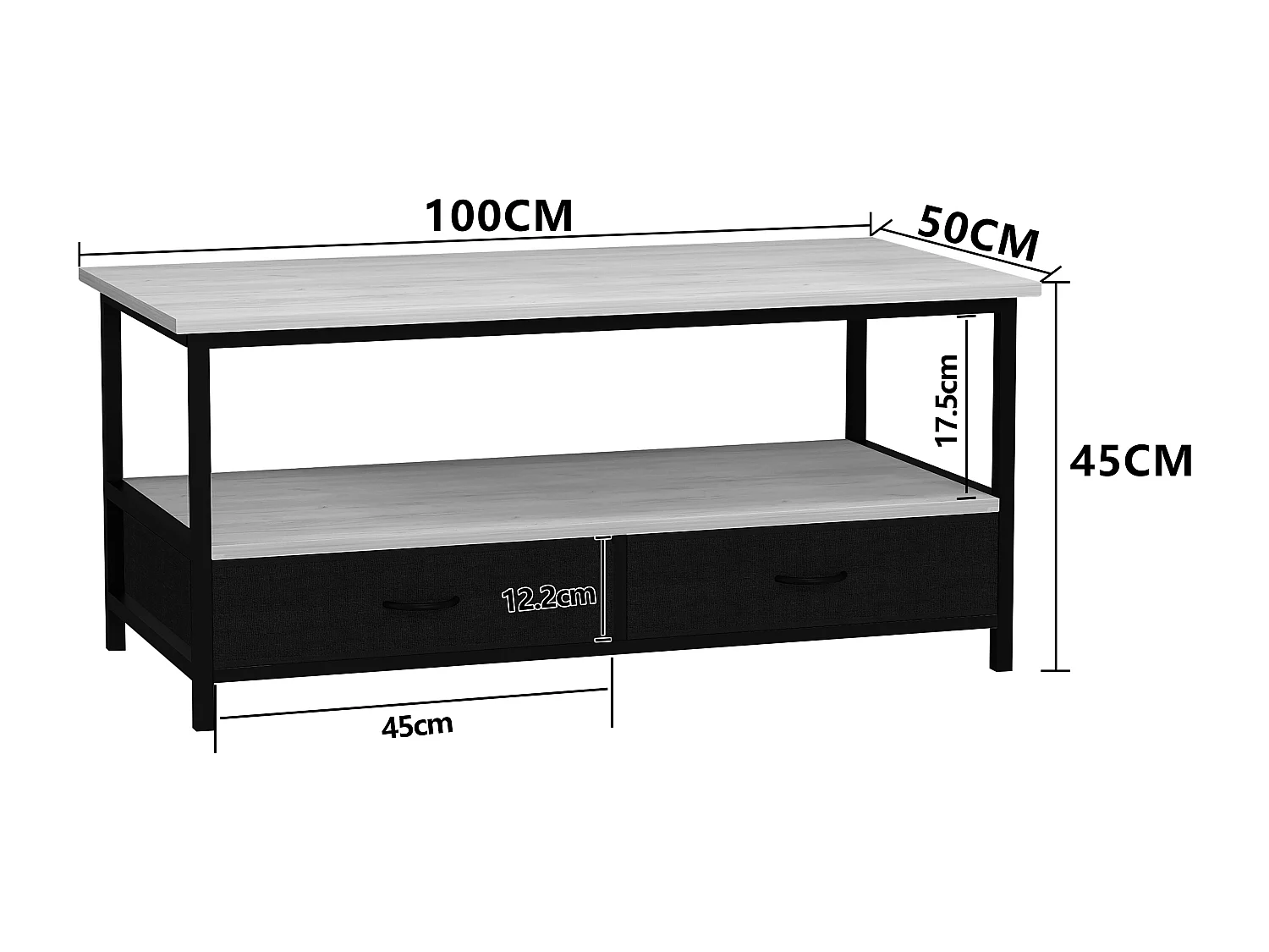 Metall Holz Schublade Sofatisch Couchtisch Flonila