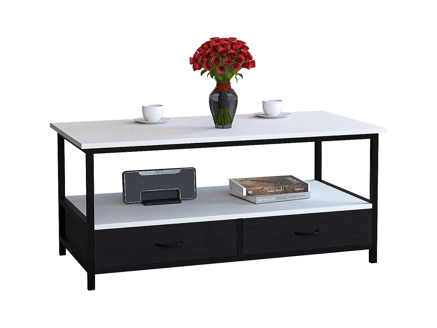 Metall Holz Schublade Sofatisch Couchtisch Flonila