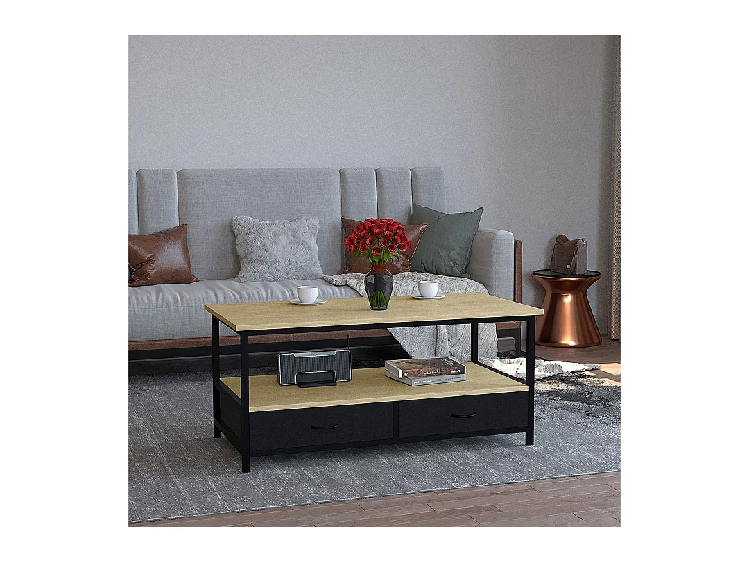 Metall Holz Schublade Sofatisch Couchtisch Flonila