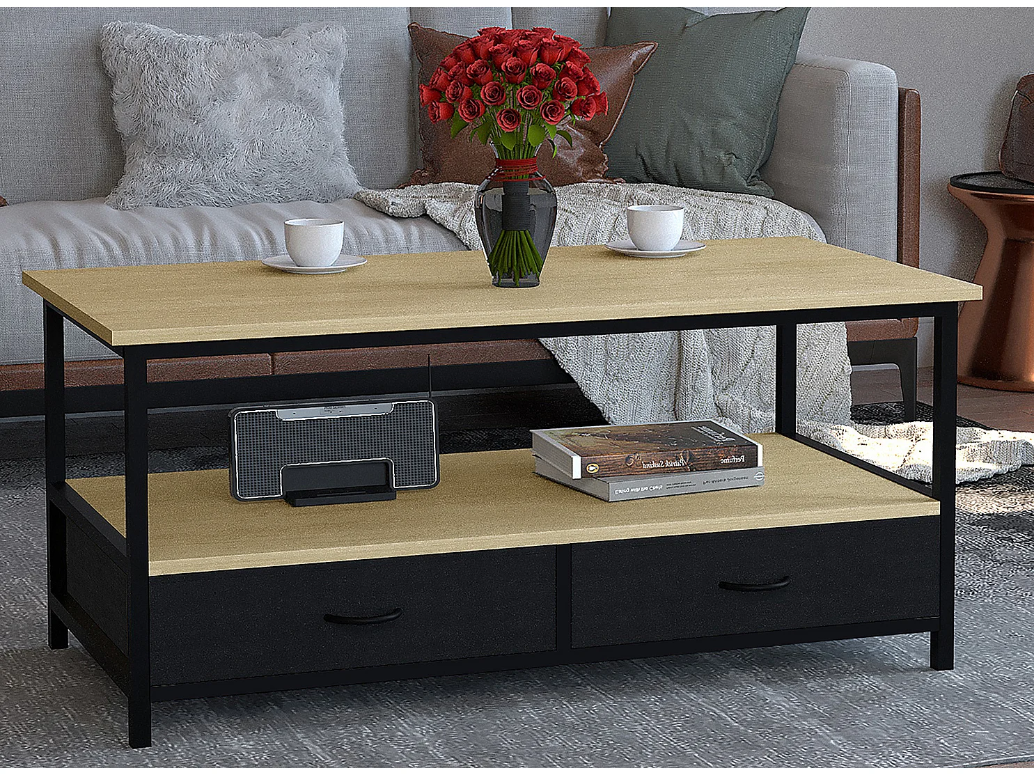 Side table & coffee table Flonila Honey oak H. 45 x W. 100 x D. 50 cm