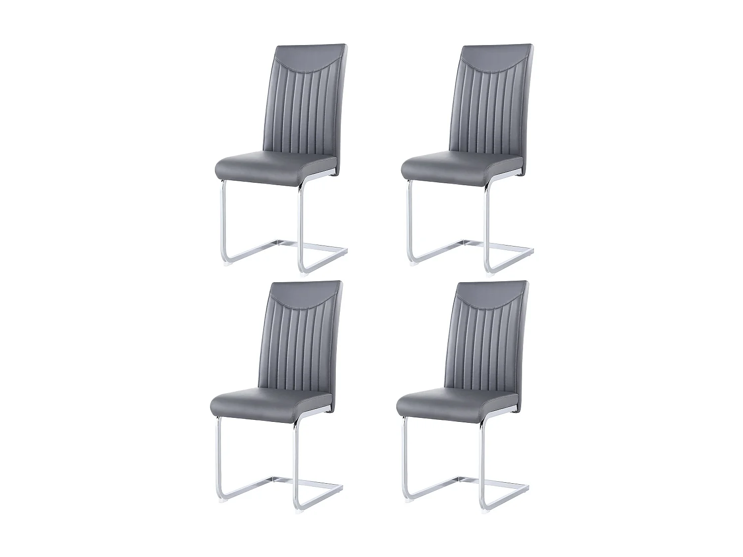 Lot de 4 chaises en cuir synthétique - pieds en métal - dossier à motif rayures - gris