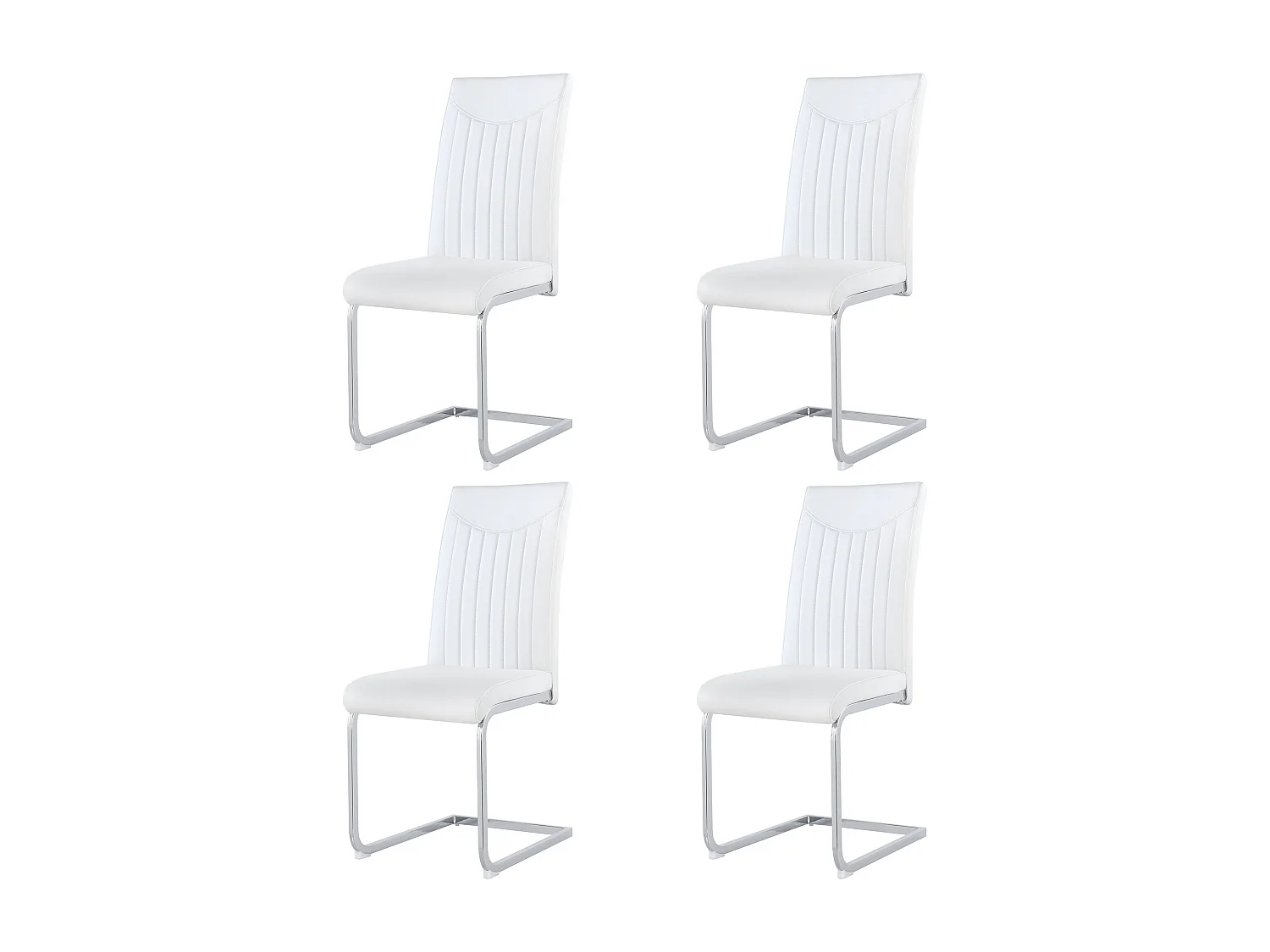 Lot de 4 chaises en cuir synthétique - pieds en métal - dossier à motif rayures - blanc
