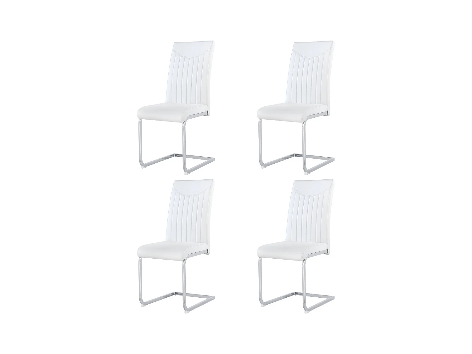 Set van 4 stoelen van synthetisch leer - metalen poten - rugleuning met gestreept patroon - wit