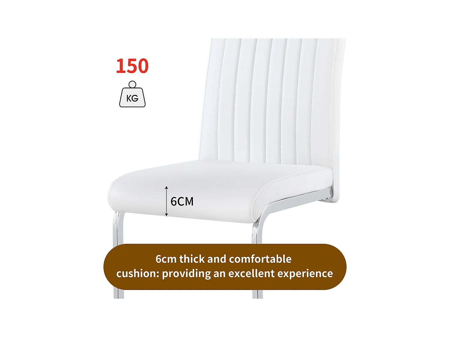 Set van 4 stoelen van synthetisch leer - metalen poten - rugleuning met gestreept patroon - wit