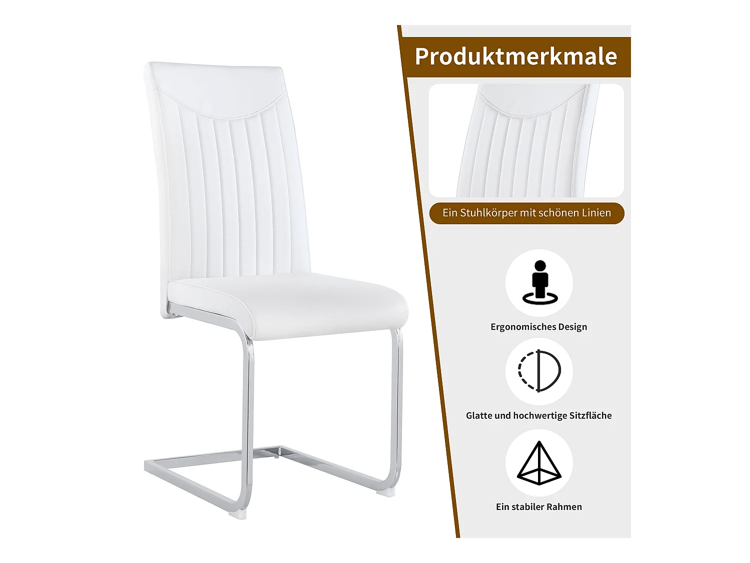 Set van 4 stoelen van synthetisch leer - metalen poten - rugleuning met gestreept patroon - wit