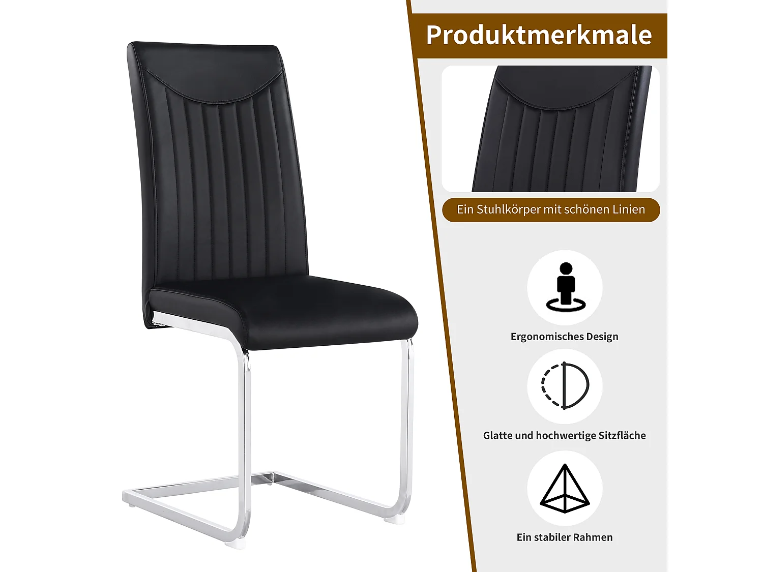 Lot de 4 chaises en cuir synthétique - pieds en métal - dossier à motif rayures - noir