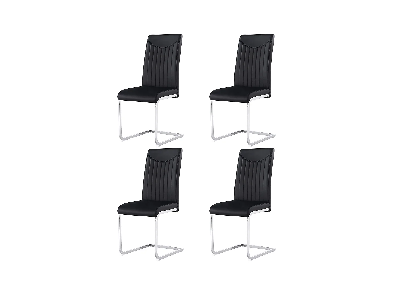 Set van 4 stoelen van synthetisch leer - metalen poten - rugleuning met gestreept patroon - zwart