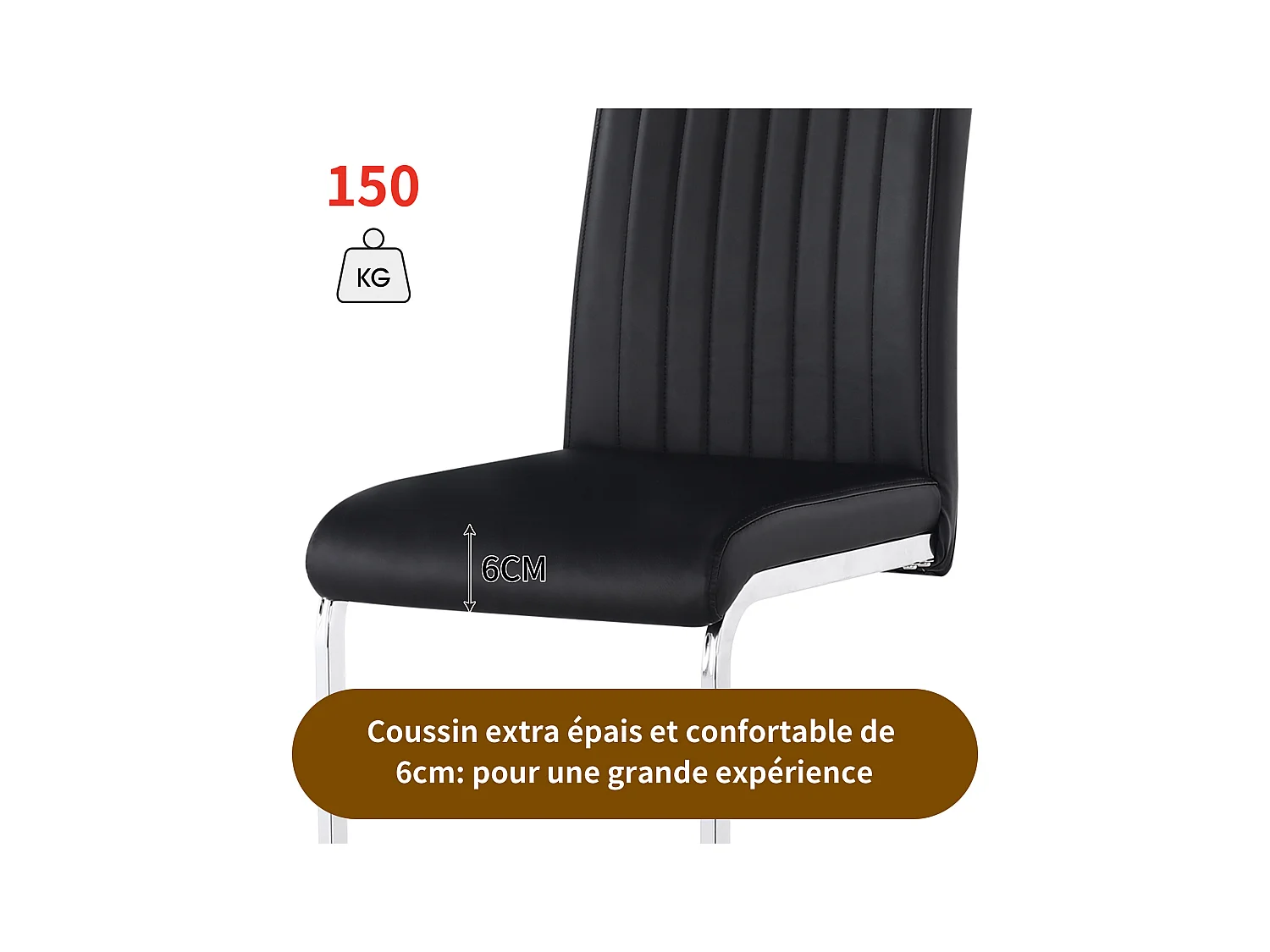 Set van 4 stoelen van synthetisch leer - metalen poten - rugleuning met gestreept patroon - zwart