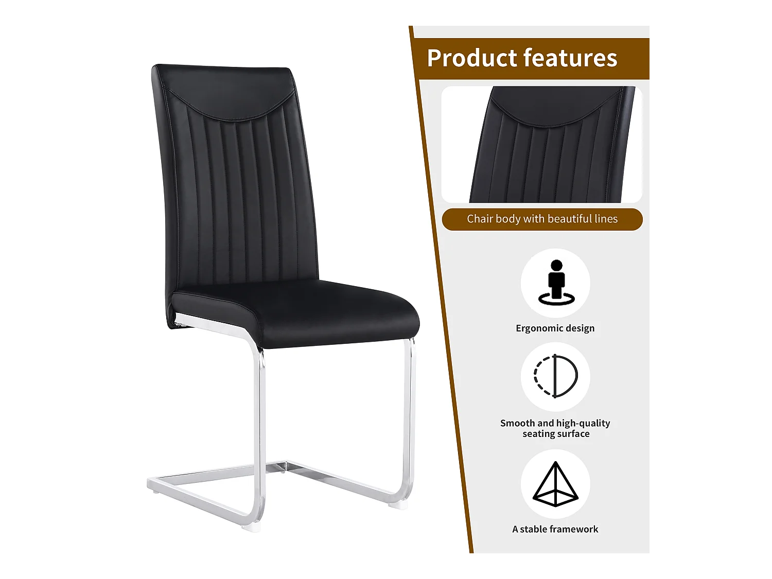 Set van 4 stoelen van synthetisch leer - metalen poten - rugleuning met gestreept patroon - zwart