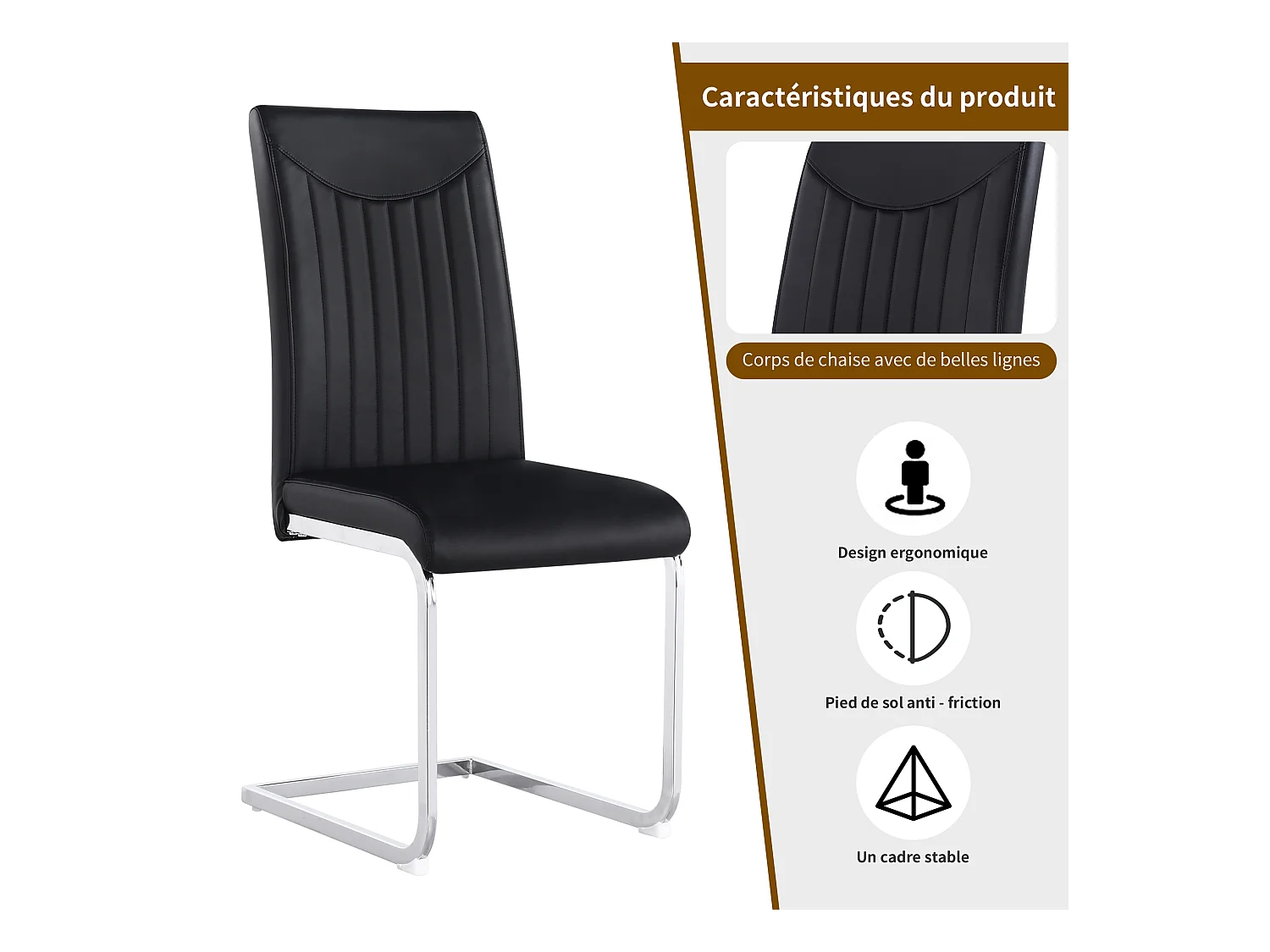 Set van 4 stoelen van synthetisch leer - metalen poten - rugleuning met gestreept patroon - zwart