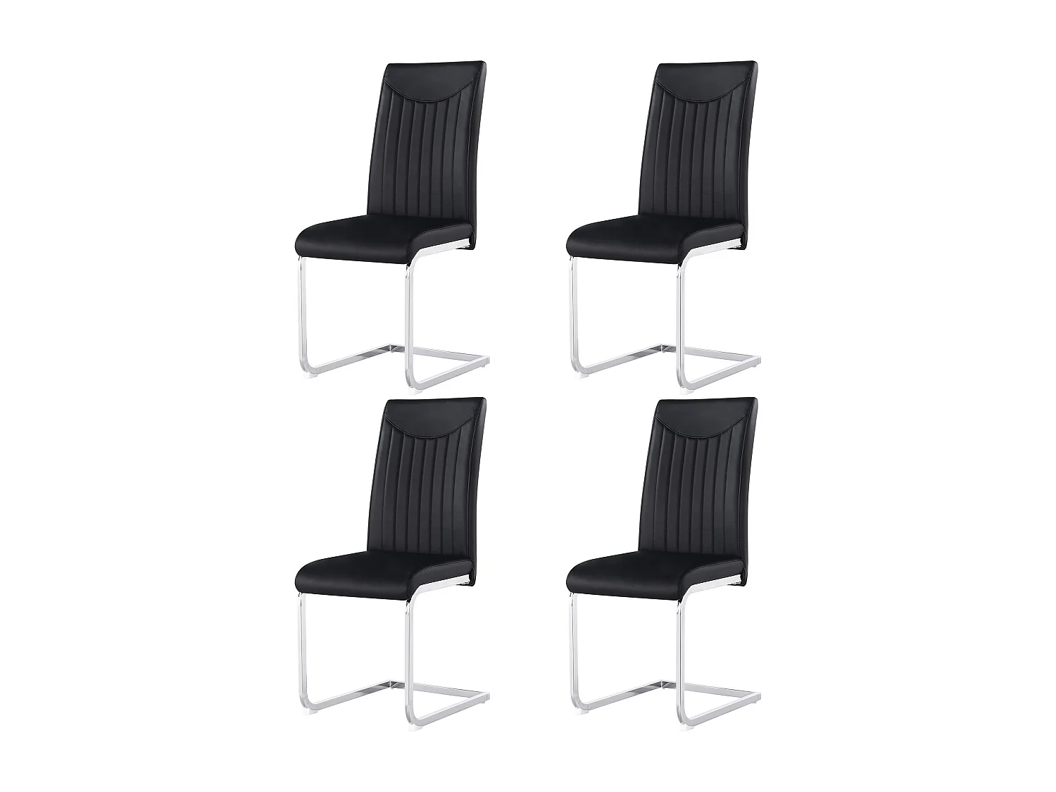 Set van 4 stoelen van synthetisch leer - metalen poten - rugleuning met gestreept patroon - zwart