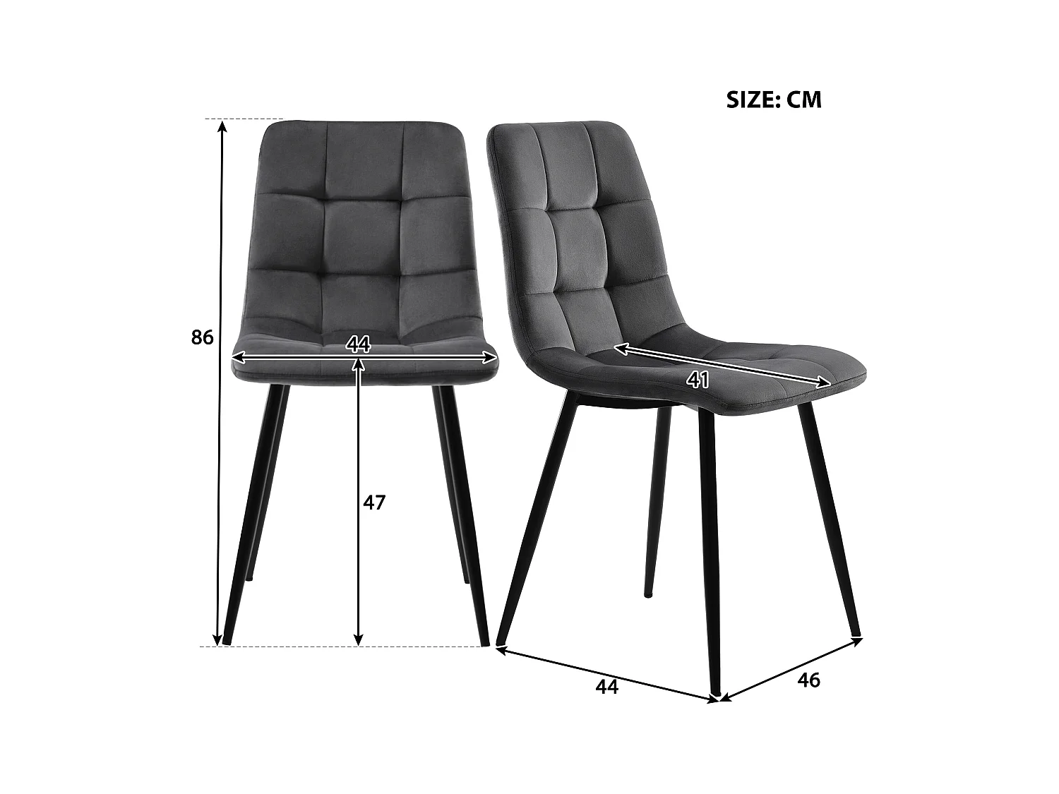 Ensemble table + 4 chaises en velours - pièds en métal - gris et blanc