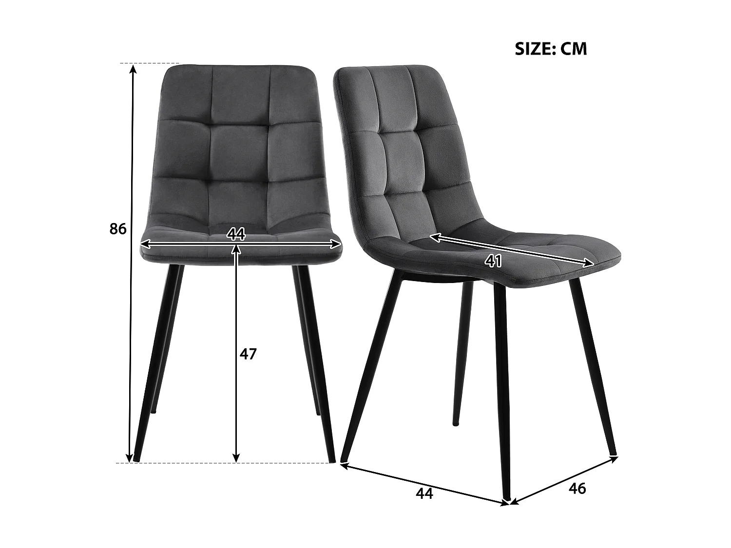 Ensemble table + 4 chaises en velours - pièds en métal - gris et blanc