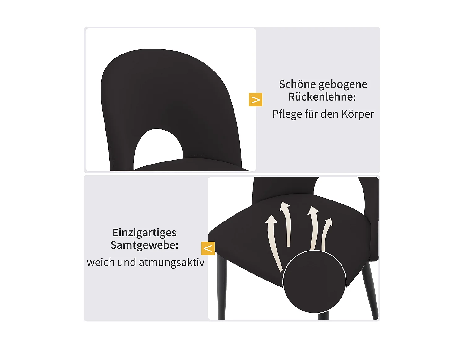 Ensemble table + 4 chaises en velours - MDF + métal - Noir