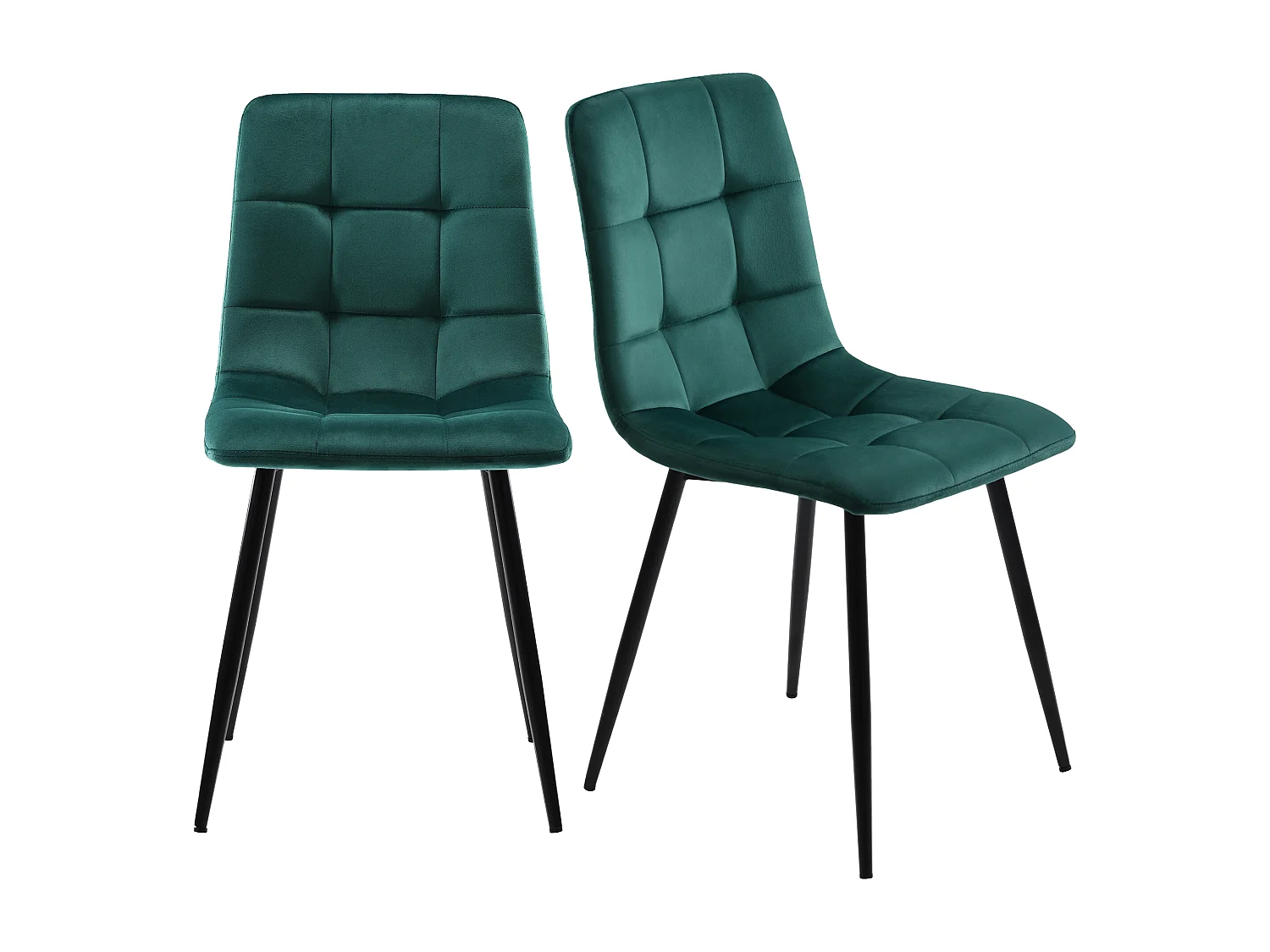 Ensemble table + 4 chaises en velours - pièds en métal - vert et blanc