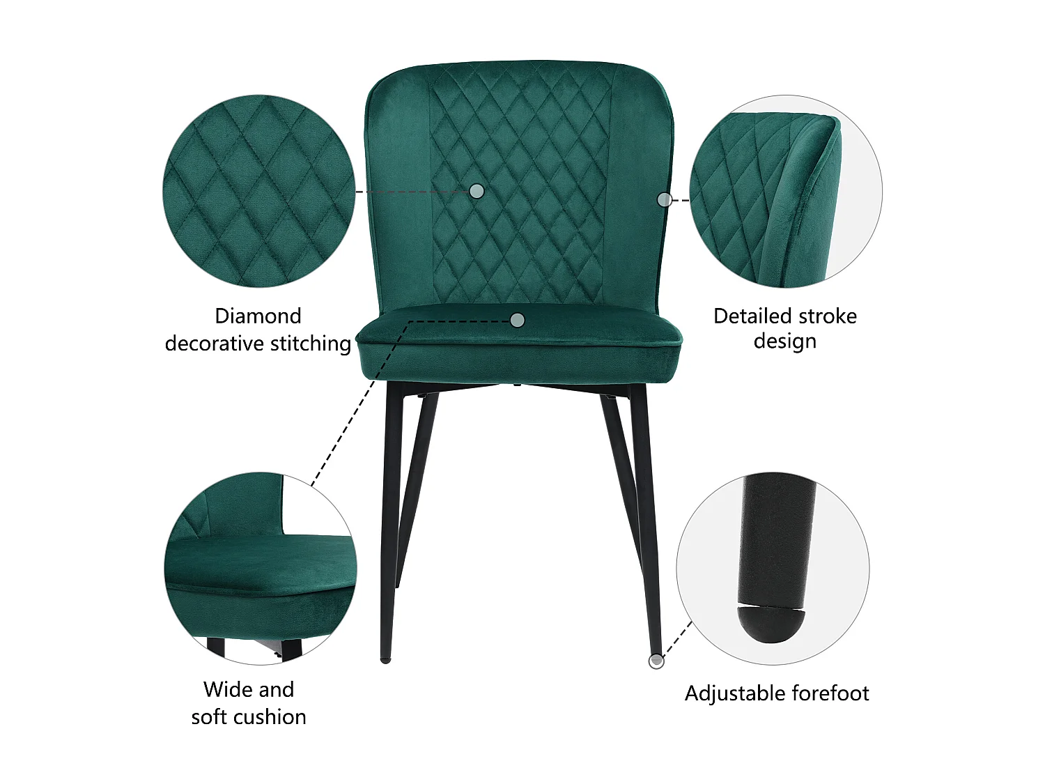 Eettafelset 140 x 80 x 75 cm met 4 fluwelen stoelen - MDF hout en goud metaal - Groen