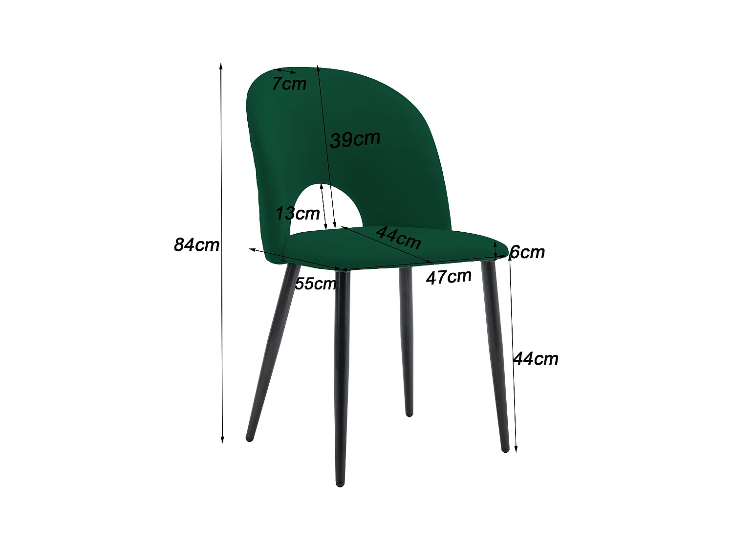 Ensemble table + 4 chaises en velours - MDF + métal - Vert